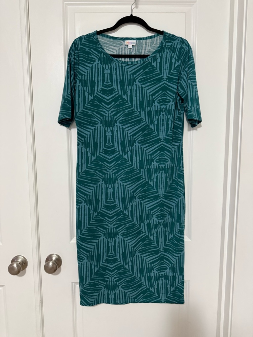 LuLaRoe Julia Teal Geometric Midi Dress